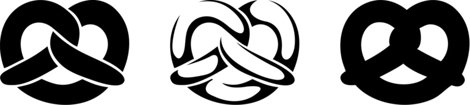 Pretzels. Black silhouettes of pretzels isolated on a white background. Vector illustration
