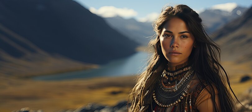 indigenous people, Lake Argentino, Cerro Christal mountains, Patagonia, Argentina,Generated with AI