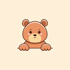 Vector flat illustration of cute smiling brown bear in cartoon style