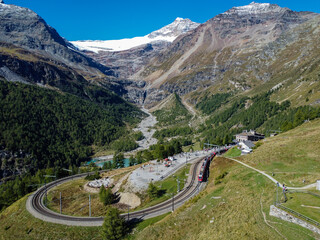 Red train of Bernina in the Swiss alps