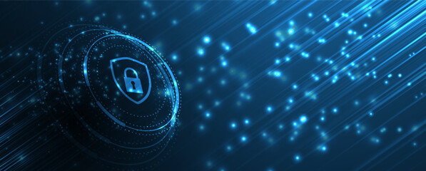 internet digital security technology concept for business background. Lock on circuit board
