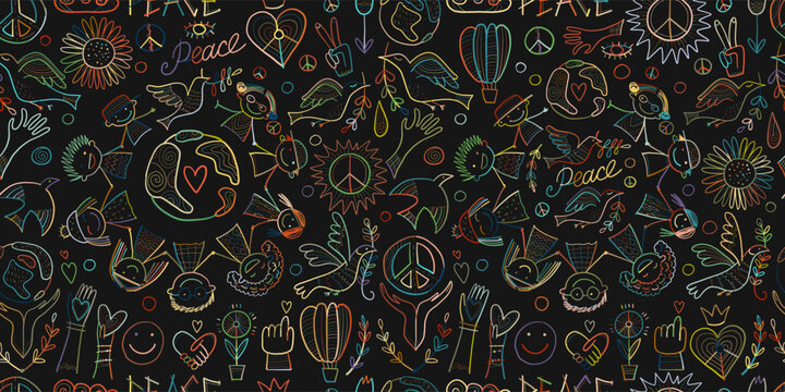 International peace day. Doves. People Holding Hands together. Seamless pattern for your design