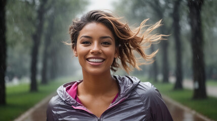 Woman in her 20s running outdoors, maintaining a healthy lifestyle through regular exercise,...