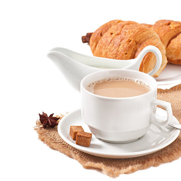 Breakfast with coffee and fresh croissants png image