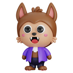 Funny Halloween Cartoon Character Werewolf isolated. 3d Render Illustration