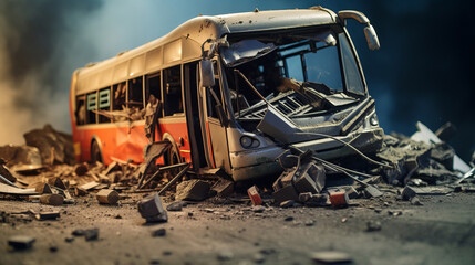 Bus crash road accident. Emergency insurance transport damage report - obrazy, fototapety, plakaty