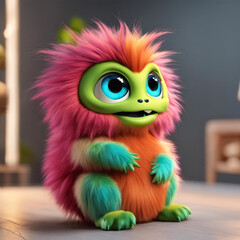 Fototapeta premium cute little monster smooth skin soft fur bright eyes