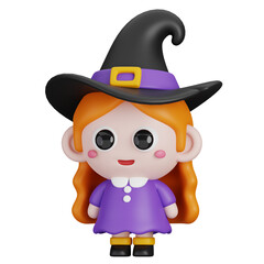 Funny Halloween Cartoon Character Witch Girl isolated. 3d Render Illustration