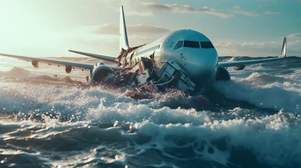 Deurstickers Dramatic plane crash in water. Airplane emergency accident concept. © Peopleimages - AI