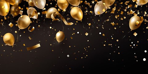 Elegant celebration background featuring a burst of joyous confetti and luxurious gold balloons - obrazy, fototapety, plakaty