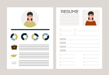 Resumes. CV application. Selecting staff. Searching professional staff. Resume form. Recruitment. Creative cv template vector minimalist