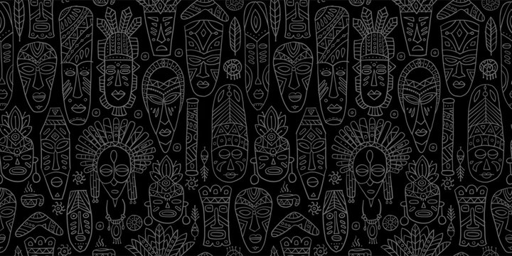 Tribal mask. Ethnic background. Seamless pattern for your design