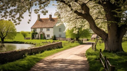 Obraz premium Rustic Countryside Farmhouse in Springtime