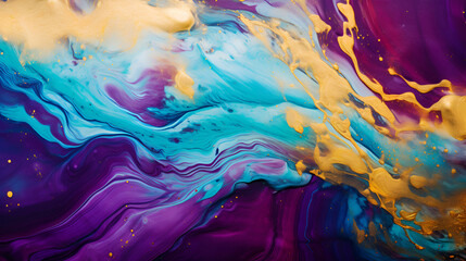 Fototapeta na wymiar Beautiful abstraction of liquid paints in slow blending flow mixing together gently