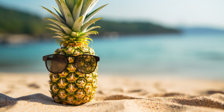 Background of pineapple with sunglass.