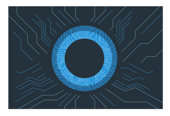 Abstract technology background with various technological elements on a dark background. Innovation concept hi-tech communication background. Circle empty space for text or sign