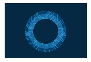 Abstract technology background with various technological elements on a dark background. Innovation concept hi-tech communication background. Circle empty space for text or sign