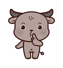 Hush. Little Carabao asking for silence or secrecy with finger on lips shhh hand gesture, cartoon chibi style