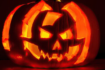 Halloween pumpkins under the moonlight, carved jack o lantern in the dark, generative ai