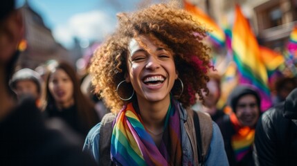 Portraits of very happy members of the LGBTQI+ community standing together to celebrate pride, love and diversity - created with Generative AI technology