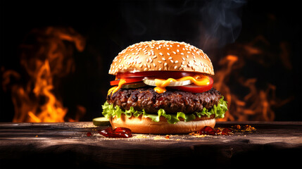beef burger on table background