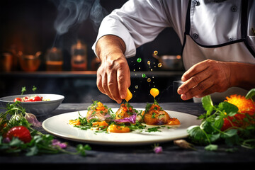 chef cooks on background