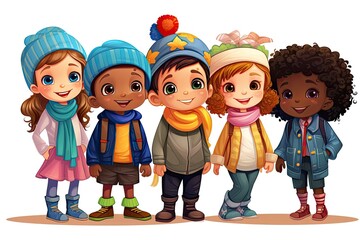 group of children with different origin illustration