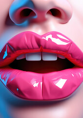 Generative AI, polygonal red woman lips, kiss, lipstick, makeup, valentine's day, kissing day, illustration, woman's face, lip gloss, stylish, beauty, skin, latex, glow, glamour, smile, love, passion