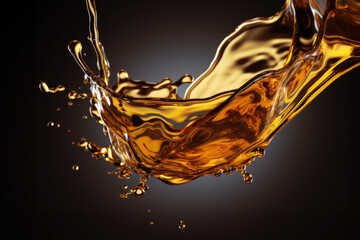 Golden yellow oil or automobile engine oil pouring out or oil splash on black background. - obrazy, fototapety, plakaty