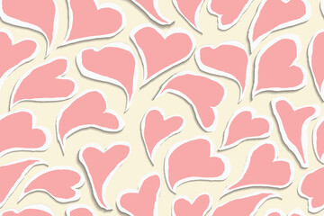 realistic seamless pattern of love shaped paper scraps