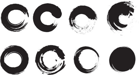 Grunge brush circle texture strokes set isolated on white background