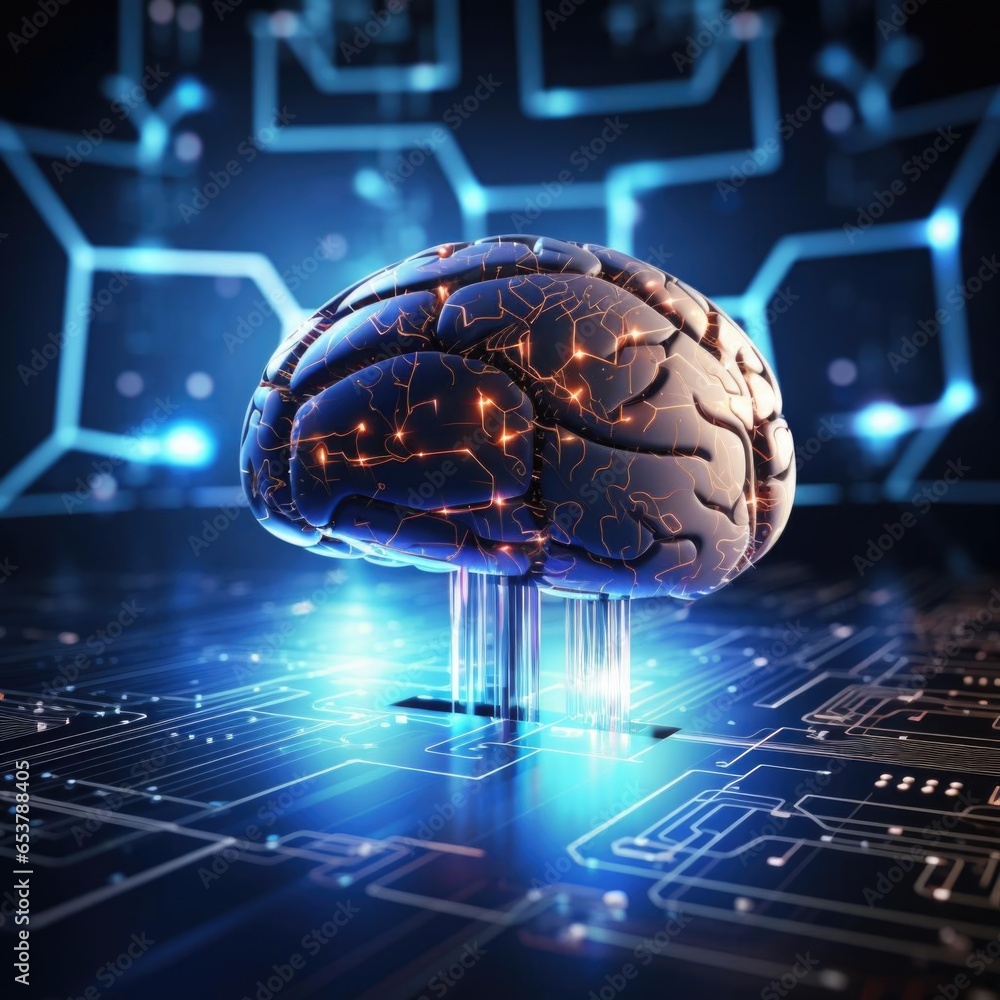 Aufkleber artificial intelligence digital technology future brain on computer motherboard. binary data. artifi