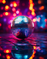 Rainbow disco ball in the night pop neon colors - Event party design