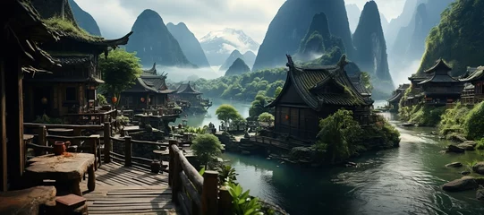 Tuinposter Guilin Yangshuo minority culture in China,Generated with AI
