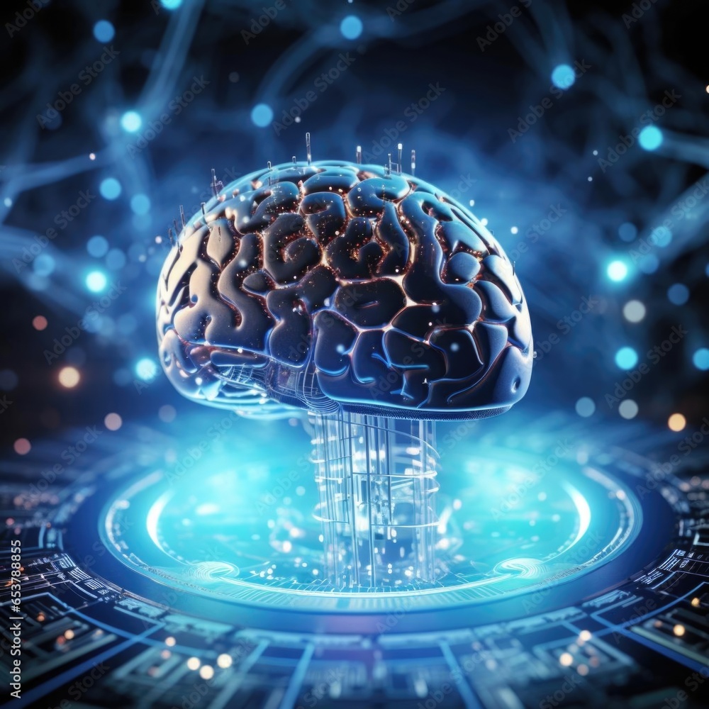 Poster abstract circuit board with brain. modern design concept on the theme of artificial intelligence.