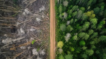 Deforestation aerial photo. destroyed to make way for oil palm plantations - obrazy, fototapety, plakaty