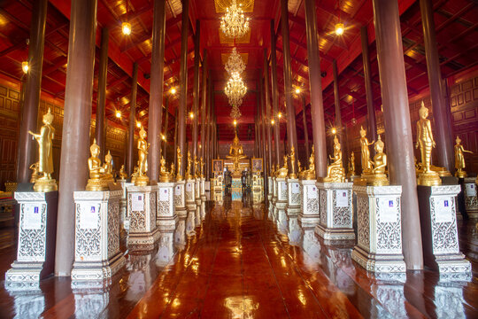 Museam of Wat Krathum Suea Pla(temple) ,Bangkok, Thailand. the principal body of a Buddha statue 80. And surrounded by 80 smaller Lord Buddha in various postures.