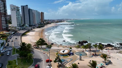 Foto op Plexiglas Beach scene at Natal capital city of Rio Grande do Norte. Brazil Northeast. Beach landscape at Natal  Rio Grande do Norte Brazil. Tropical scenery. Tranquil scene. © ByDroneVideos