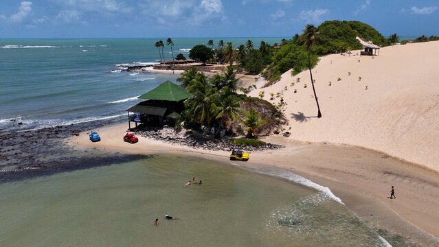 Caribbean scenery at Genipabu Beach in Rio Grande do Norte. Brazil Northeast. Vacations landscape. Paradise scenery. Genipabu Beach at Rio Grande do Norte. Scenic  beach at Brazil Northeast.