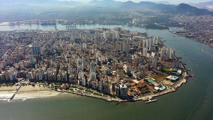 Fototapeta premium Night scape of Coastal City of Santos Sao Paulo Brazil. Night life landscape of South Coastal of Sao Paulo. Tropical Travel destination and coastal scenery.