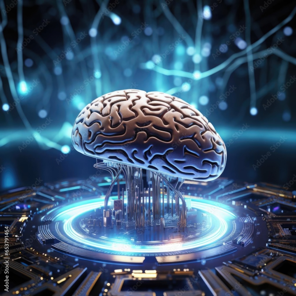 Aufkleber circuit board computer with brain. artificial neural network.