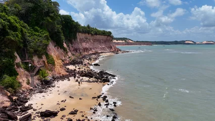 Foto op Canvas Scenic cliffs at Pipa Beach in Rio Grande do Norte. Brazil Northeast. Vacations landscape. Paradise scenery. Pipa Beach at Rio Grande do Norte. Scenic cliffs on the beach. Brazil Northeast. © ByDroneVideos