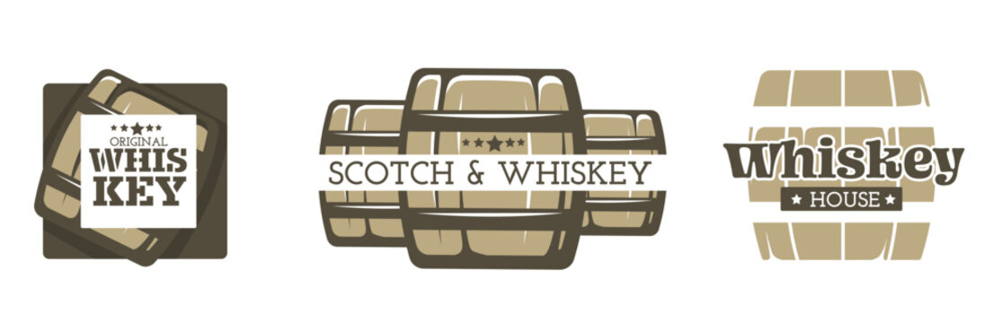 Scotch and whiskey house, barrels with alcohol