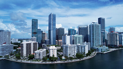 Fototapeta premium Cityscape Miami Florida United States. Aerial landscape of stunning buildings and traffic at landmark avenue. Miami Florida. Miami United States. Travel destinations. Vacations travel.
