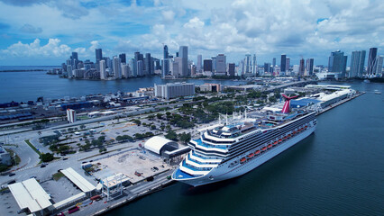 Aerial landscape of stunning Cruise ship at port of Miami dock station. Miami Florida. Miami United...