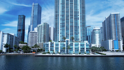 Fototapeta na wymiar Downtown Miami Florida United States. Aerial view of scenic buildings and traffic at landmark avenues. Miami Florida. Miami United States. Travel destination. Vacation travel.