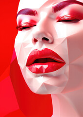 Fototapeta premium Generative AI, polygonal red woman lips, kiss, lipstick, makeup, valentine's day, kissing day, illustration, woman's face, lip gloss, stylish, beauty, skin, latex, glow, glamour, smile, love, passion