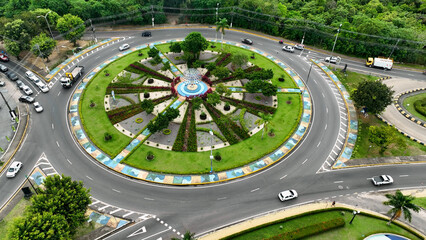 Panoramic aerial view of famous Letters Square Roundabout downtown city Manaus Brazil. Cityscape of...