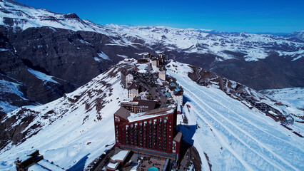 Santiago Chile. Ski station center at snowing Andes Mountains near Santiago Chile. Snow mountain...