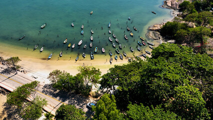 Stunning landscape of tropical scenery at coast city of Vitoria capital city of Espirito Santo Brazil. Vacation travel. Travel destination. Leisure idyllic scenery of Vitoria Espirito Santo Brazil.